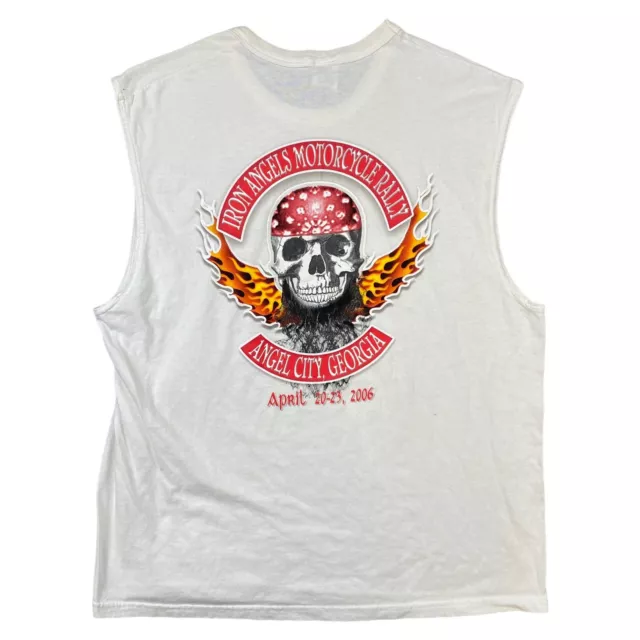 Vintage Skull Biker Sleeveless Tank Top Shirt Size XL White Thrashed Angel Wings
