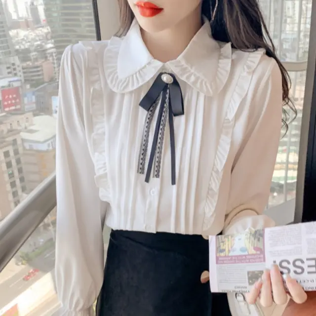 Camicia donna Lolita ragazze arricciacapelli camicetta manica gonfia ufficio top formale dolce