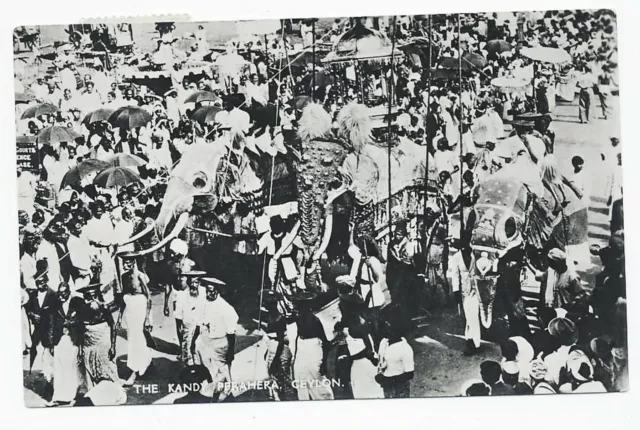 Kandy Perahera Ceylan Elephant Parade vers 1950 carte postale photo réelle RPPC