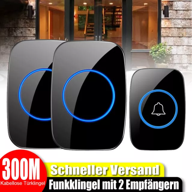 Wasserdicht LED 300m Wireless Kabellose Türklingel Funkklingel + 2 Empfängern DE