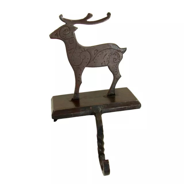 Heavy Iron Metal Brown Reindeer Animal Stocking Holder Hanger Hook Mantel Mount