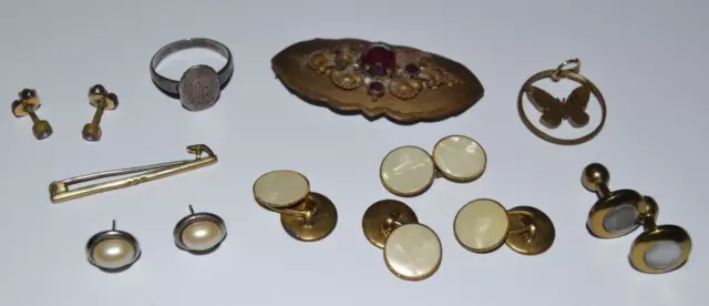 Konvolut alter Modeschmuck Schmuck Ringe Ohrringe Manschettenknöpfe ab 1890