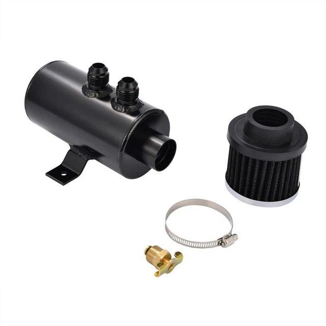 0.75L Baffled Oil Catch Can Tube Tank AN10 Air Filter Drain Plug LS1 LS2 LS3 BLK
