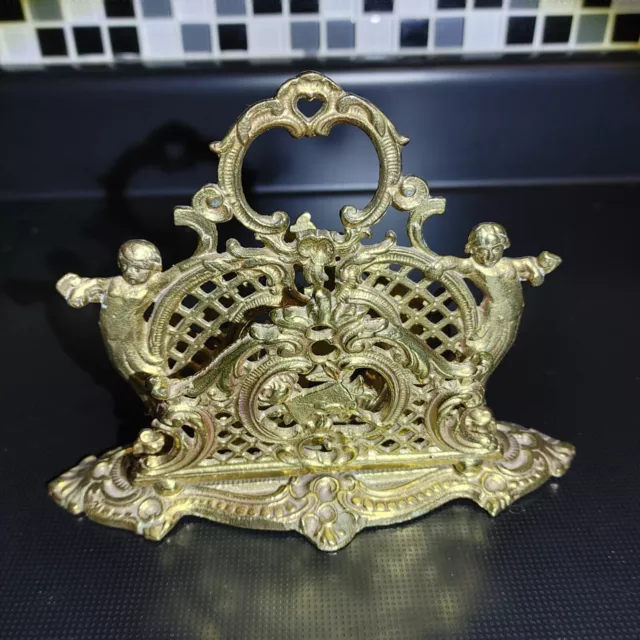 Ornate Victorian Style METAL Brass Bronze Desktop Letter Stationery Mail Holder