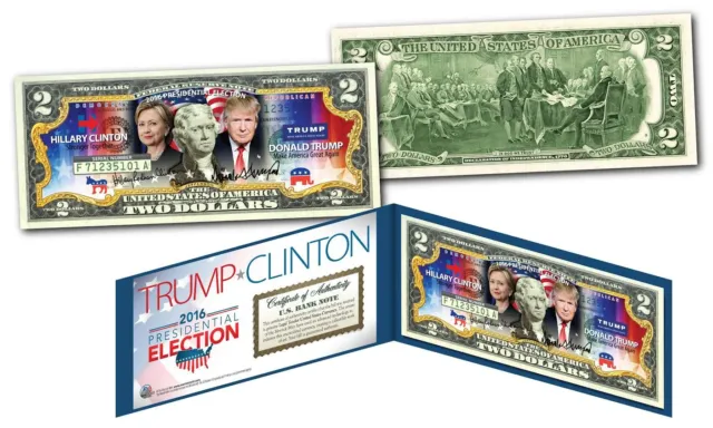 2016 Election HILLARY CLINTON VS. DONALD TRUMP "DUAL" US Legal Tender $2 Bill