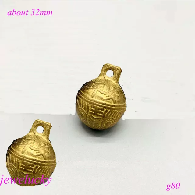 2 Pcs Tibetan Brass Craft Tiger's Head Bells Multi-Purpose Bells Collection 32mm