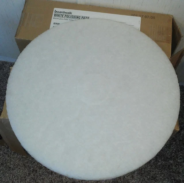 Box of 5 Boardwalk 4017WHI 17in White Floor Polishing Buffing Pads Made in USA