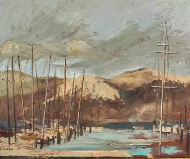 Gorgeous California Harbor Scene, Early 20th Century Impressionist Oil Painting