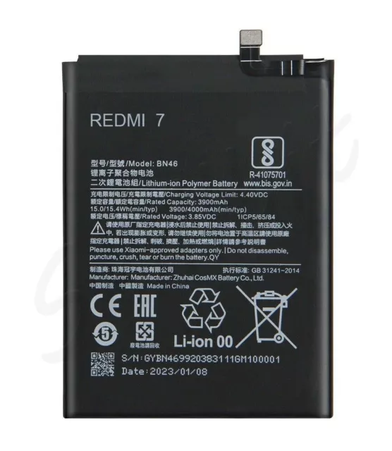 BATTERIA PER XIAOMI REDMI 7 BN-46 BN46 CAPACITA' POTENZIATA 3900 mAh NUOVA