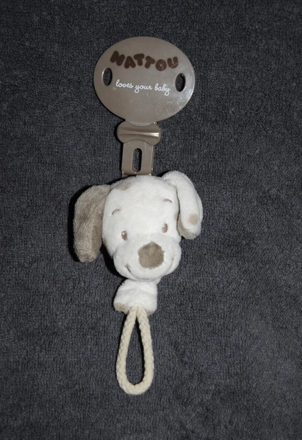 Attache Sucette Chien NATTOU Max Et Noa Beige Blanc Attache Tétine Doudou TTBE