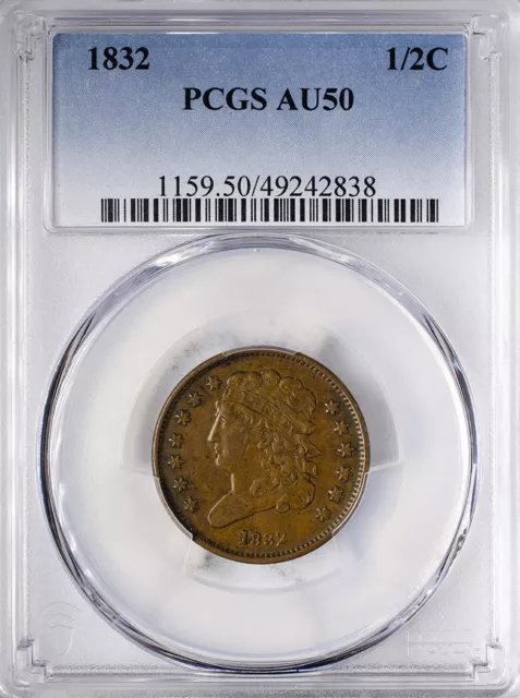 1832 Classic Head Half Cent PCGS AU50