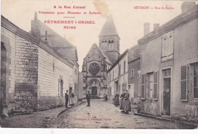 CPA 51 BETHENY Rue de Reims (Pub a la rue carnot PETREMENT & GRISEL) card rare