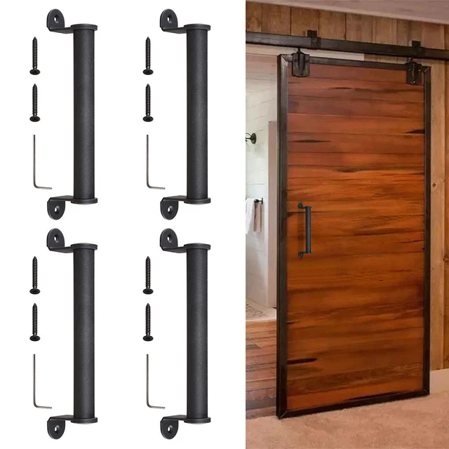4pcs 10" Sliding Barn Door Cylindrical Handle Cast Iron Pull Gate Matte Black