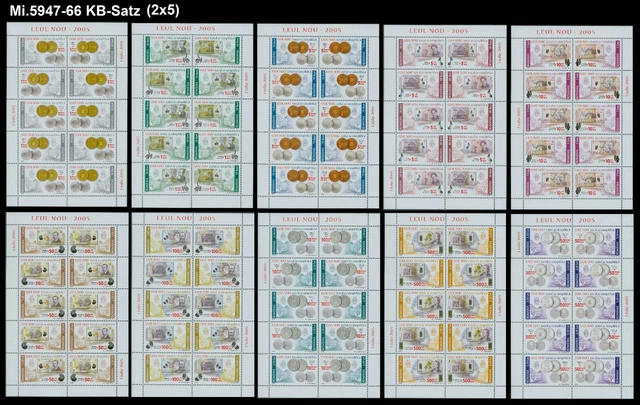 Rumänien 2005 Mi.5947-66 KB-Satz ** LEU,Währung,Enescu,Iorga,Eminescu,Caragiale