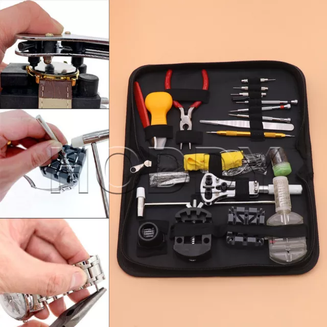 155pcs Watchmaker Watch Repair Tool Kit Back Case Opener Remover Spring Pin+Case