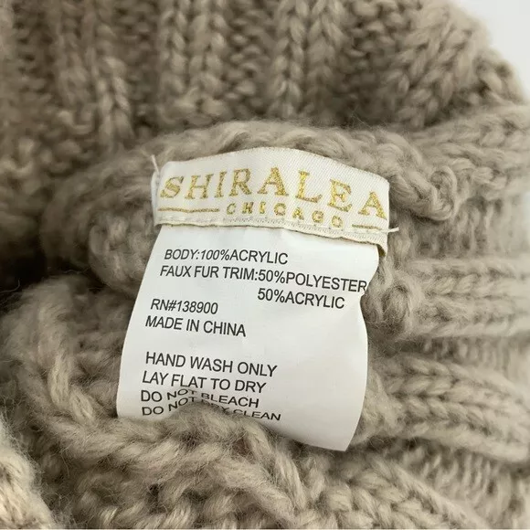 Shiraleah Chicago Tan Knit Beanie With Fuzzy Pom 3