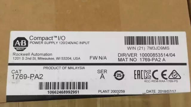 Allen-Bradley 1769-PA2 CompactLogix AC Power Supply Factory Sealed NEW #H