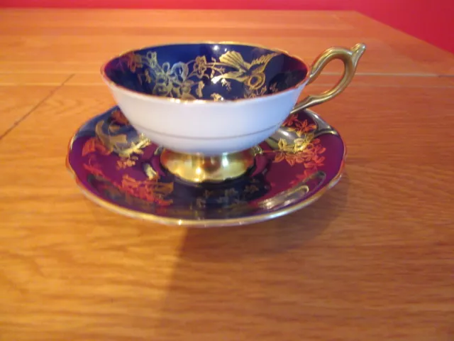 Beautiful bone china Coalport Cobalt Blue & Gold Bird & Floral Tea cup & saucer