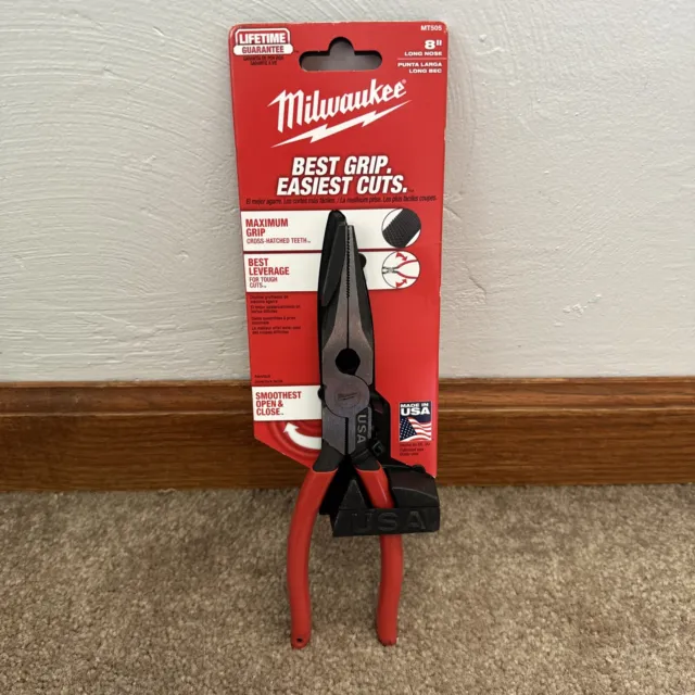 Milwaukee MT505 8" Long Nose Dipped Grip Pliers (USA) - NEW - FREE SHIPPING!