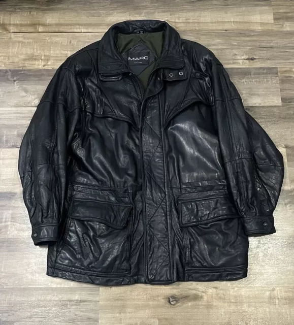 Marc New York Mens Black Leather Jacket Size Medium Full Zip Snap Pockets Heavy