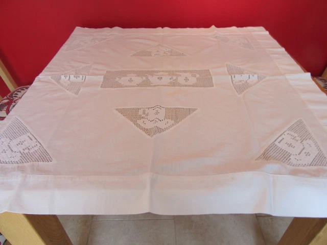Beautiful Vintage Wedding /Tea party  teapot crochet  lace  linen Tablecloth