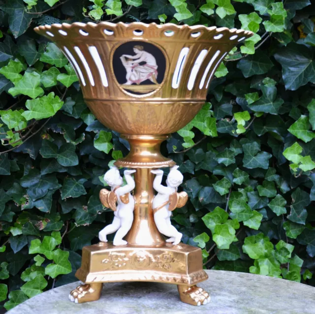 Grande Porcellana Fruttiera Collettore Oro Deco Ciotola Vaso