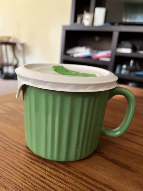 Corning Ware Colours Green 20 oz Stoneware Soup Meal Mug Cup w/ Lid Corningware