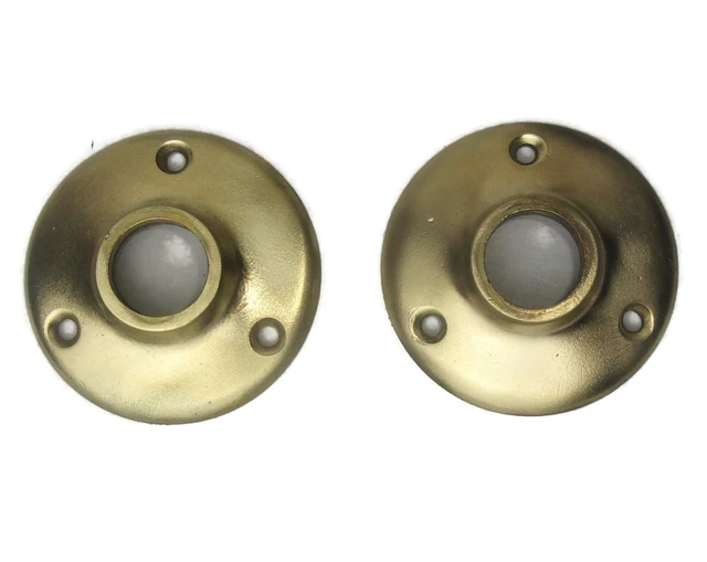 Pair Antique Vtg Victorian Solid Brass Escutcheon Rosette Door Plates Backplates