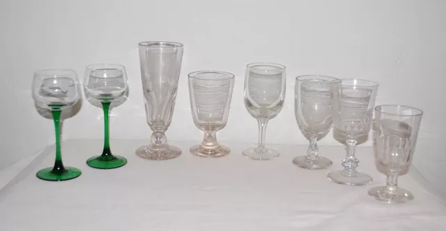 Lot De Vieux Verres Anciens Epais Vintage Bistrot Soufflé Bulle Xix Xx Ème