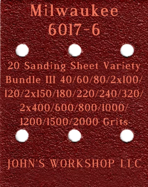 Milwaukee 6017-6 - 17 Different Grits - 20 Sheet Variety Bundle III