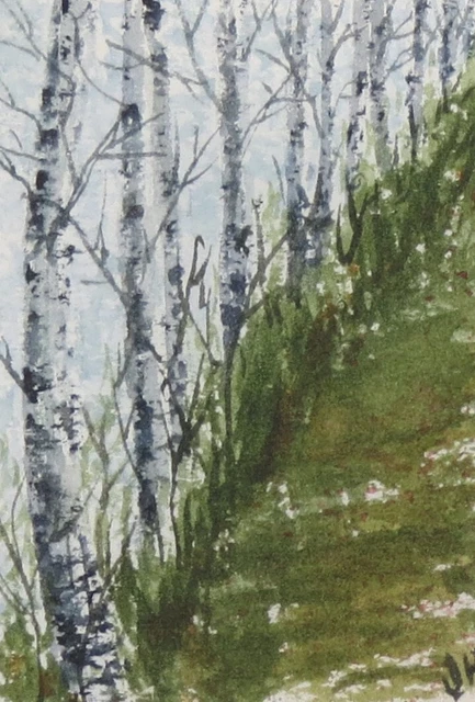 ACEO  Original Watercolor "Birch Ridge"  byJanet Hufnagle  ATC Mini