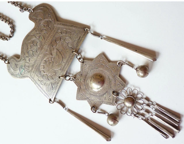 Collier Ethnique Ancien En Argent - Maille Serpent, 93 Grammes, Occasion Vintage