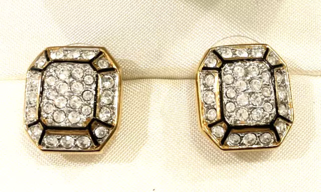 Swarovski Swan Signed Pavé Crystals Gold Tone Pierced Earrings-1/2"