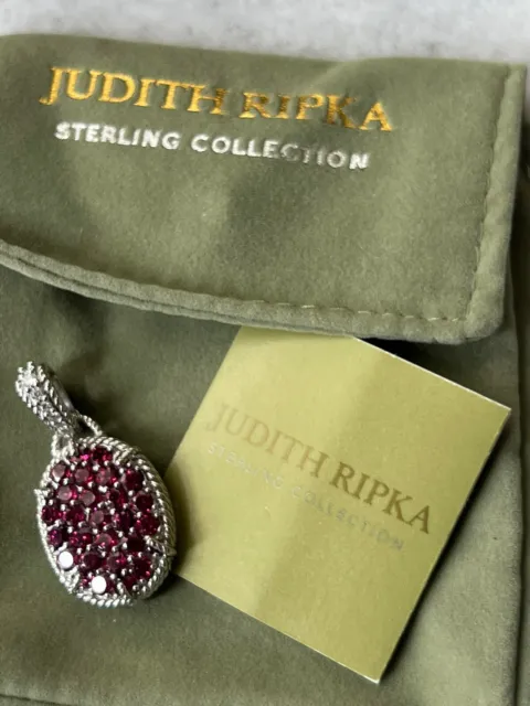 Judith Ripka 925 Silver Necklace Oval Link  Pink/Clear CZ Pendant Enhancer