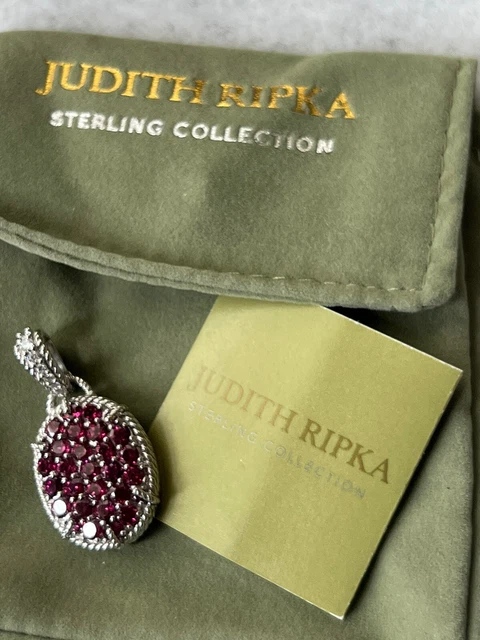 Judith Ripka 925 Silver Necklace Oval Link Pink/Clear CZ Pendant Enhancer Judith Ripka 925 Silver Necklace Oval Link Pink/Clear CZ Pendant Enhancer