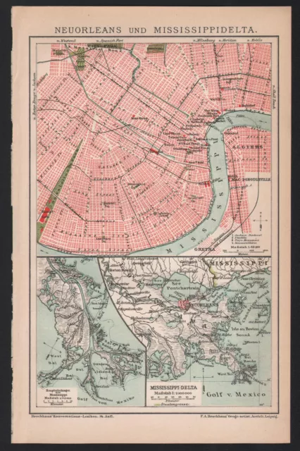 Antique map. NORTH AMERICA. USA. CITY MAP OF NEW ORLEANS. Circa 1892