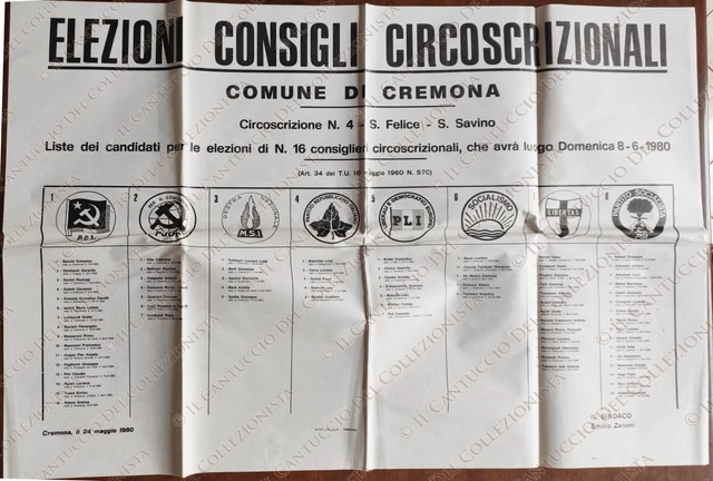 1980 Cremona Elezioni Consigli Circoscrizionali Circoscrizione N. 4 manifesto