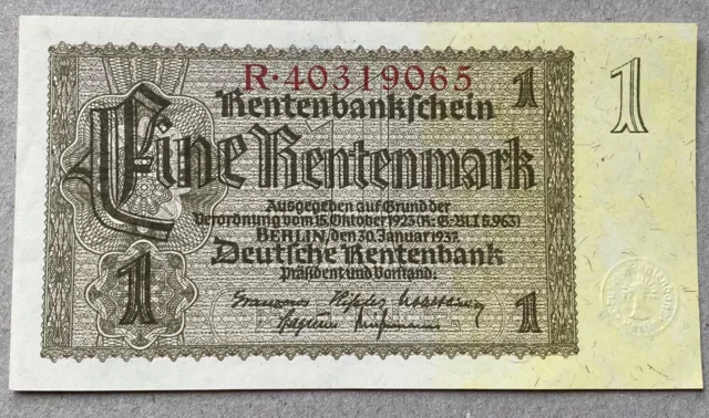 Sammlerstück  Eine Rentenmark  Deutsche Rentenbank, R 40319065, 30. Jan. 1937