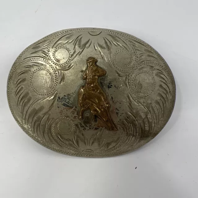 Vintage Irvine & Jachens Cowboy Riding Horse Western German Silver Belt Buckle