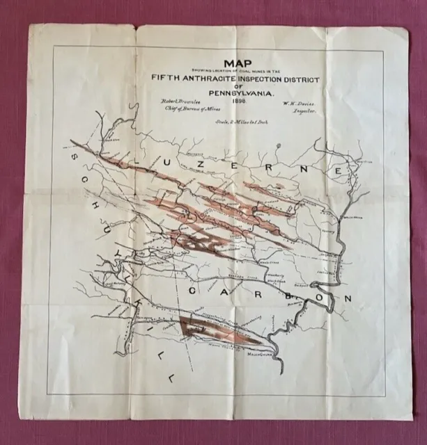 Scarce - 1898 First Anthracite Inspection District Map -Coal Mining- Hazleton,PA