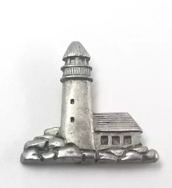 VTG Lighthouse Pewter Silver Tone Metal Lapel Pin Tie Tack