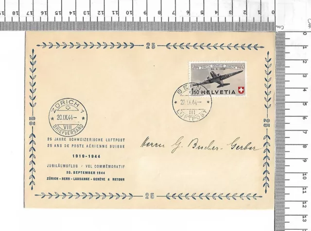 25 Jahre Schweizerische Luftpost 20.ix.44 Zürich Bern  ; 61703