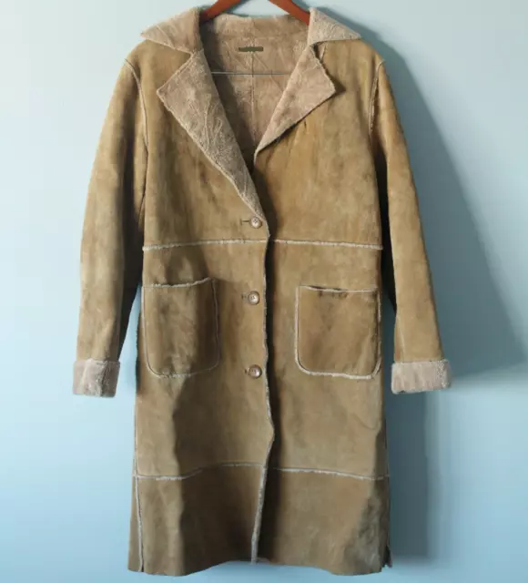 Guess 90s Y2K Suede Leather Sz Small Jacket Coat Brown Faux Sherpa Fur
