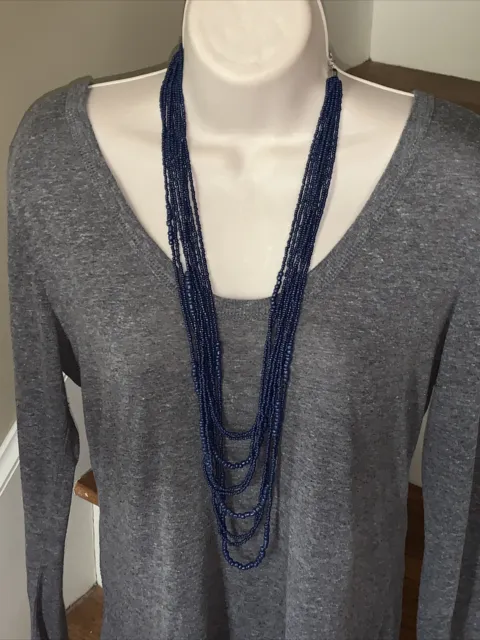Brand New J.CREW Navy Blue Multi layered seed bead necklace statement💗175