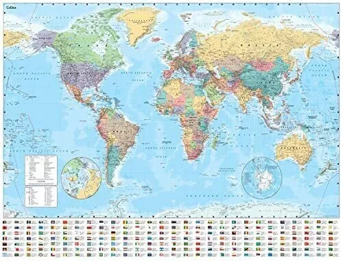 Collins World Wall Laminated Map_Sheet size: 102cm x 138cm  (40 x 54 inches)