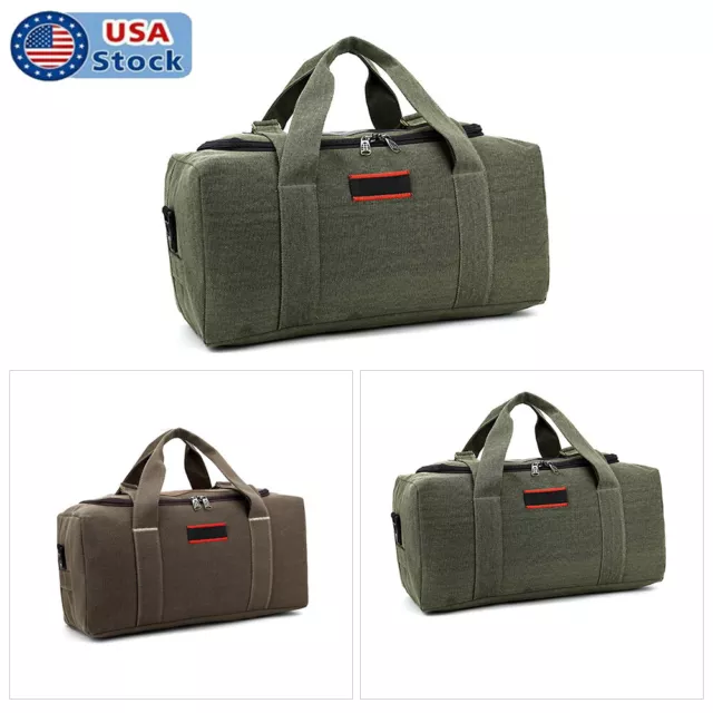 Military Men's Handbag Shoulder Bag Canvas Leather Gym Duffle Travel Luggage US