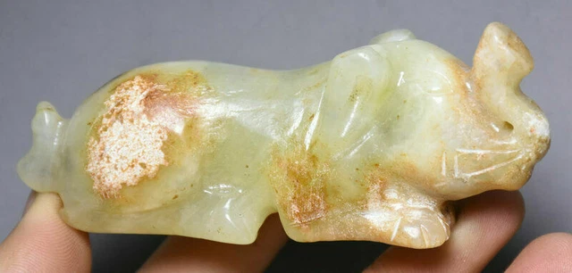 Old Chinese Natural Hetian Jade nephrite Carved Animal Elephant Lucky Statue