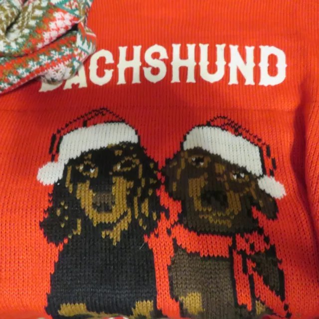 XL Dachshund Through the Snow Christmas Holiday Red Glitter Sweater w/ Scarf NWT