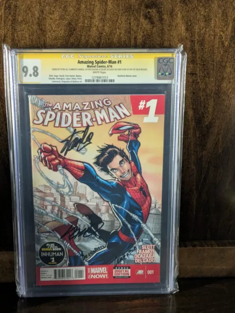 2014 Amazing Spider-man #1 CGC 9.8 Signed X4 STAN LEE HUMBERTO RAMOS SILK