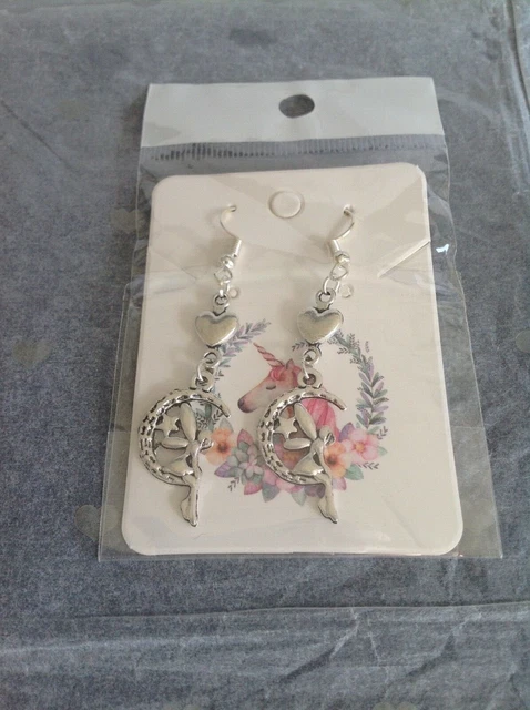 BN Handmade Silver Tone Moon/Fairy Earrings With Display Card